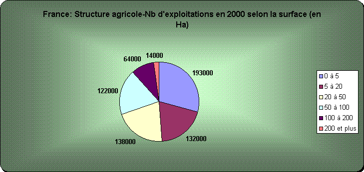 France: Structure agricole-Nb d'exploitations en 2000 selon la surface (en Ha)